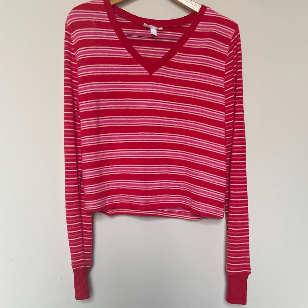 Colsie V-Neck Red and White Striped Pajama Set